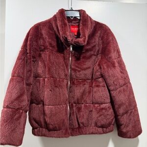 Guess Burgundy Faux Fur Jacket